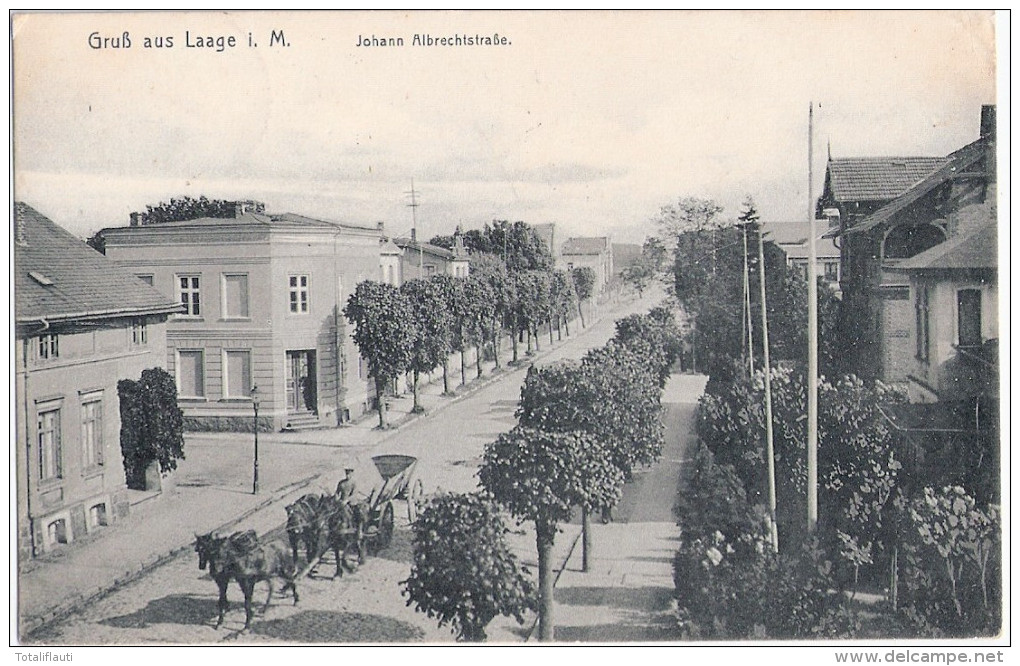 Gruß Aus LAAGE In Mecklenburg Johann Albrecht Straße Pferde Wagen 28.7.1918 Gelaufen - Guestrow