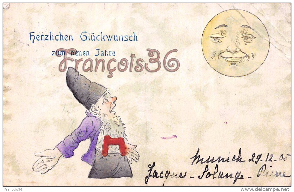 Herzliche Glückwunsch - Zum Neuen Jahre - Lutin Nain Et Soleil - Munchen 1905 - Embossed Card / Gauffrée - Fairy Tales, Popular Stories & Legends