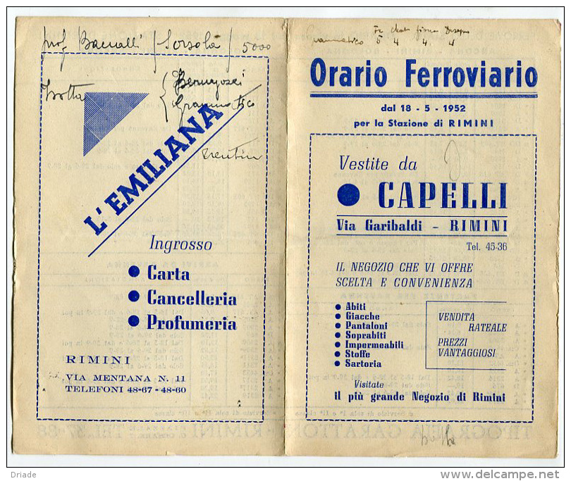 ORARIO STAZIONE FERROVIARIA RIMINI ANNO 1952 - Europe