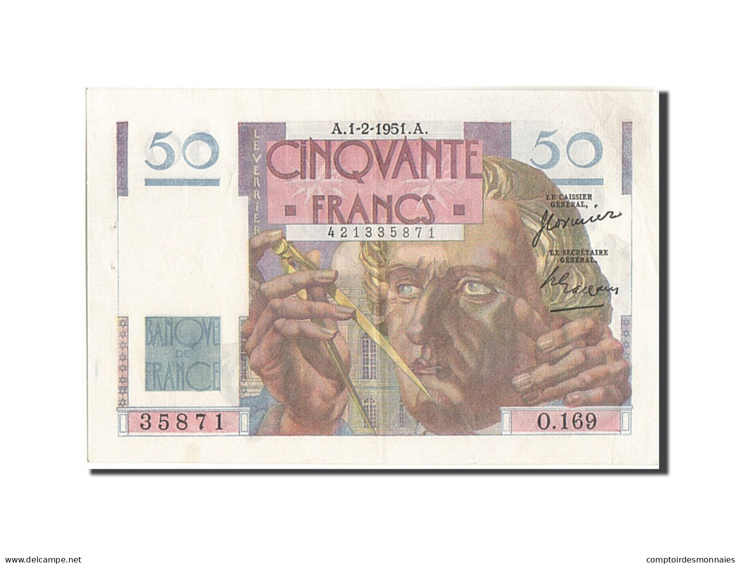 Billet, France, 50 Francs, 50 F 1946-1951 ''Le Verrier'', 1951, 1951-02-01, SUP - 50 F 1940-1942 ''Jacques Coeur''