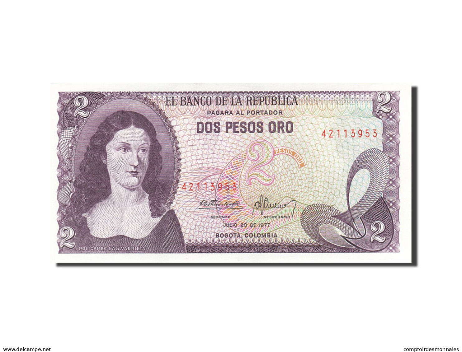 Billet, Colombie, 2 Pesos Oro, 1972-1973, 1977-07-20, KM:413b, SPL - Colombia