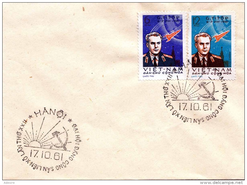 VIETNAM 1961, 2 Fach Sondermarken Raumfahrt Frankierung Auf Brief, 2 Sonderstempel HANOI-VIETNAM - Vietnam