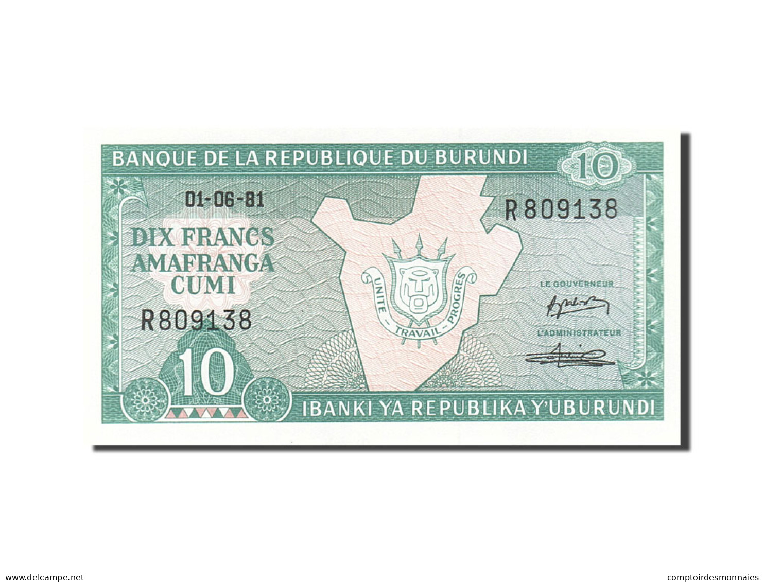 Billet, Burundi, 10 Francs, 1979-1981, 1981-06-01, KM:33a, NEUF - Burundi