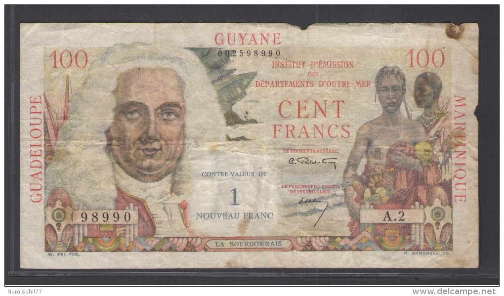 ANTILLES FRANCAISES - 1 NOUVEAU FRANCS / 100 FRANCS La Bourdonnais - 1961 Pick.1 - Guyane Française