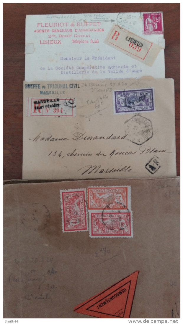 recommandé - Lot de 42 lettres - N° 294 - N° 215 - Merson - Semeuse - Pétain - Paix