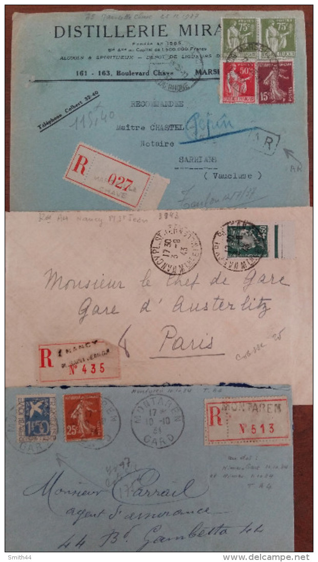 recommandé - Lot de 42 lettres - N° 294 - N° 215 - Merson - Semeuse - Pétain - Paix