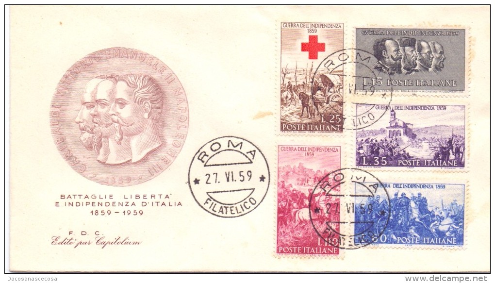 FDC - EDITE´ PAR CAPITOLIUM - ITALIA -  CENTENARIO DELLA II GUERRA D´INDIPENDENZA - ANNO 1959 -TIMBRO ROMA FILATELICO - FDC