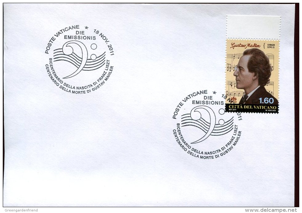 12612 Vaticano,  Fdc  2011  Gustav Mahler , Music Composer - Musik