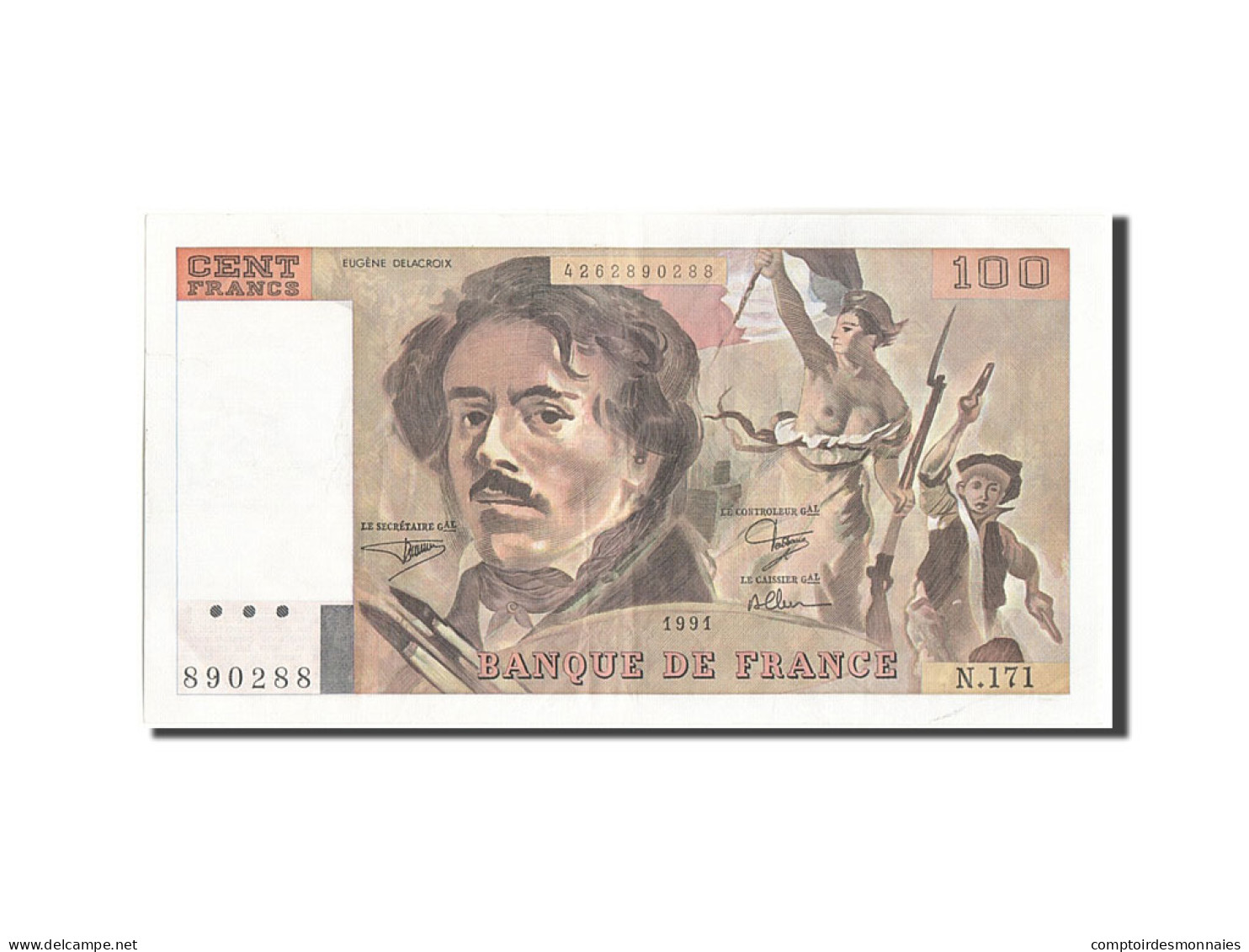 Billet, France, 100 Francs, 100 F 1978-1995 ''Delacroix'', 1991, 1991, TTB - 100 F 1978-1995 ''Delacroix''