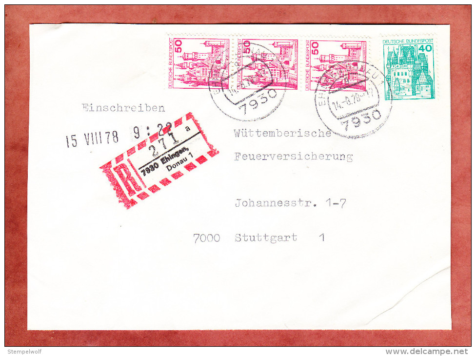 Einschreiben Reco, MiF Burgen + Schloesser, Ehingen Nach Stuttgart 1978 (32067) - Lettres & Documents