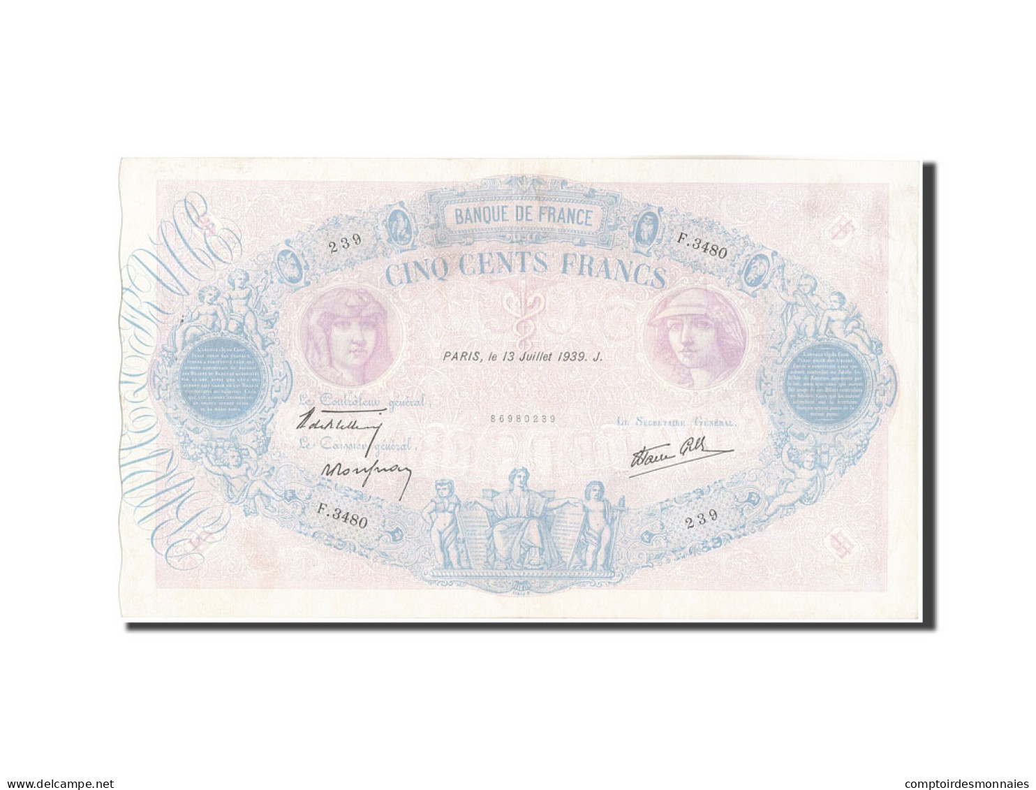 Billet, France, 500 Francs, 500 F 1888-1940 ''Bleu Et Rose'', 1939, 1939-07-13 - 500 F 1888-1940 ''Bleu Et Rose''