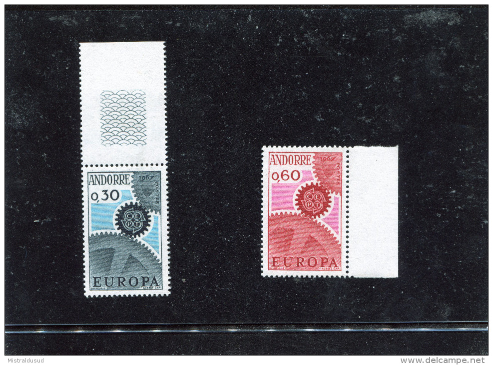 Andorre Français , Timbres Europa 1967, Bord De Feuille - Unused Stamps