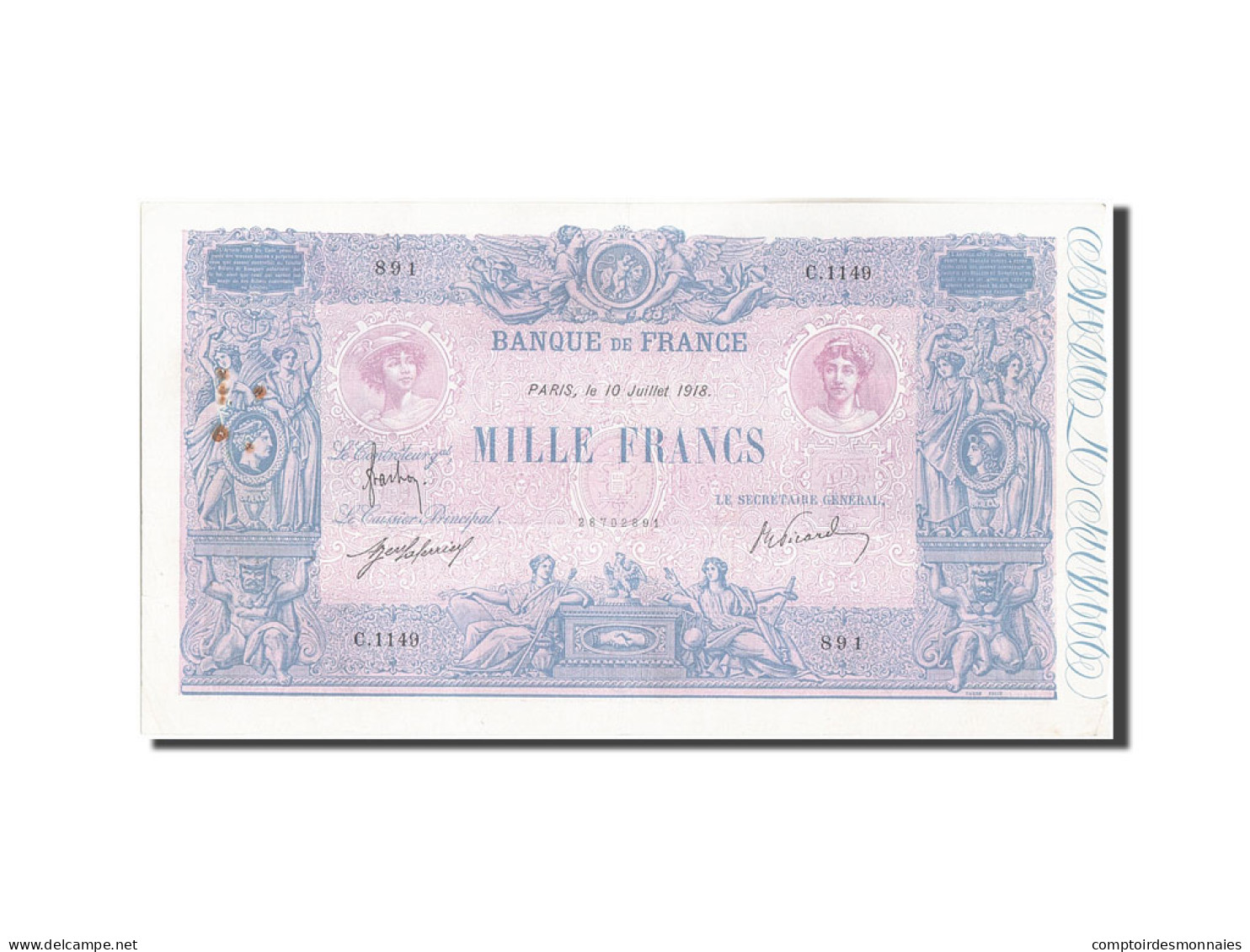 Billet, France, 1000 Francs, 1 000 F 1889-1926 ''Bleu Et Rose'', 1918 - 1 000 F 1889-1926 ''Bleu Et Rose''