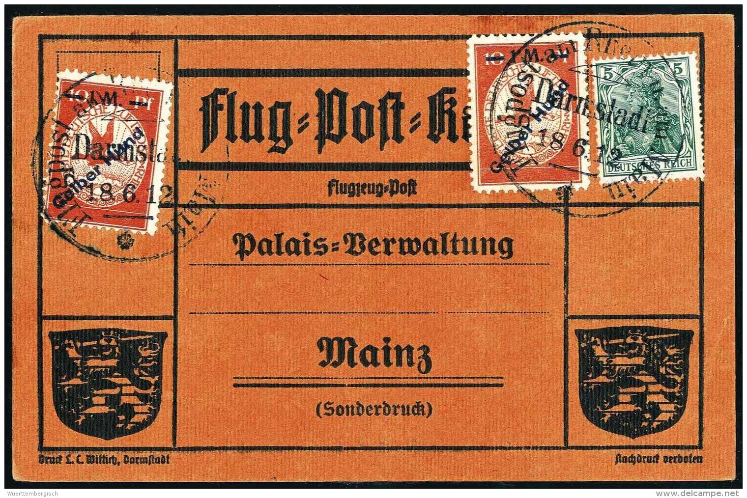 Beleg Gelber Hund, Zwei Exemplare Mit Germania 5 Pfg. Auf Orangener Flugpost-Sonderkarte, Klare SST Von Darmstadt... - Other & Unclassified