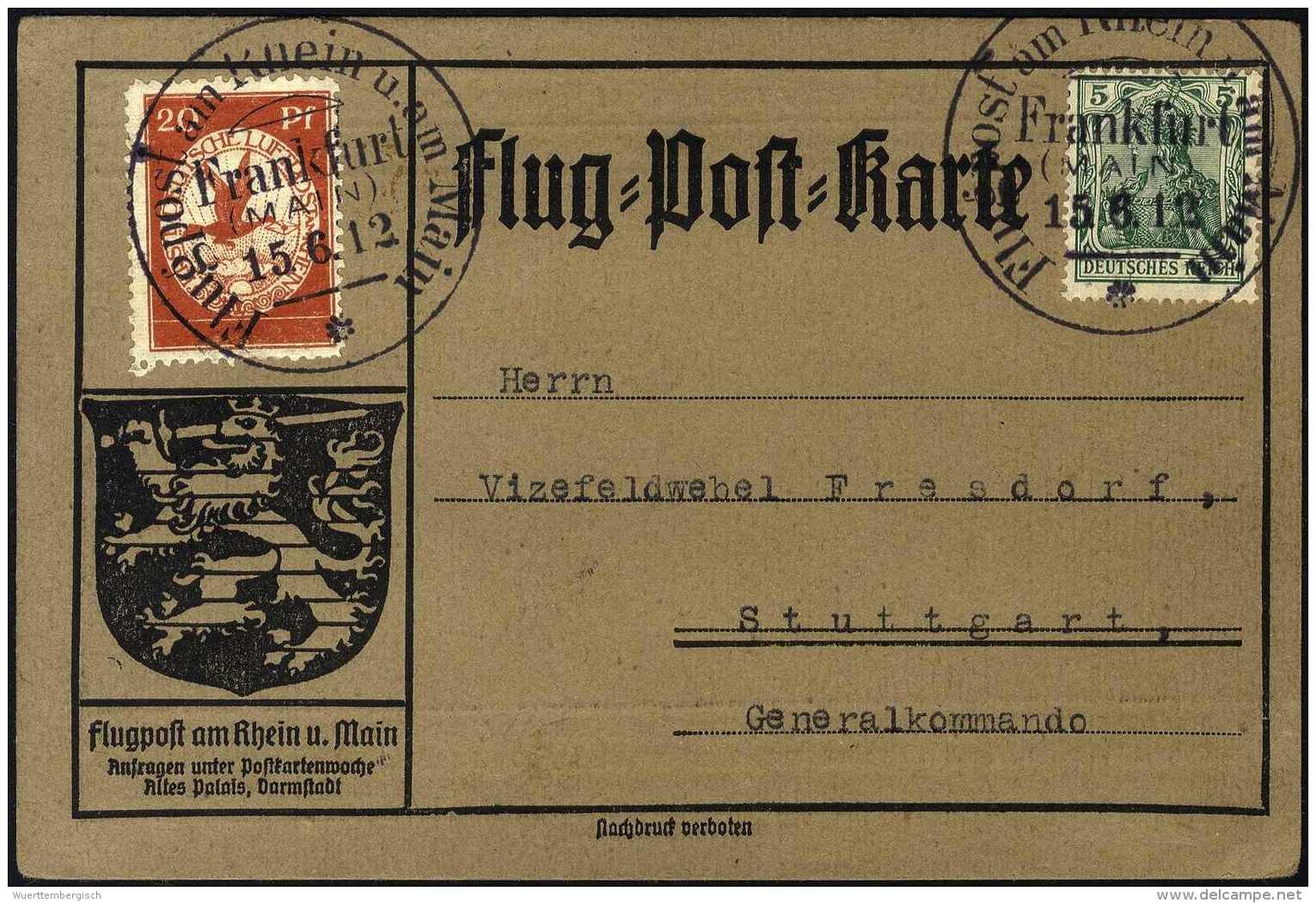 Beleg 20 Pfg., Tadellose, Offizielle Flugkarte (rs. Maschinengeschriebener Text "Diese Erste Flug-Post-Karte Wurde... - Other & Unclassified
