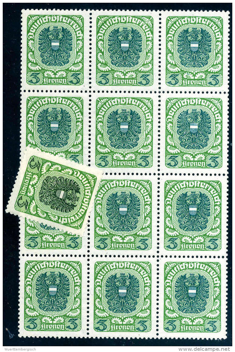 1921, Wappen 3 K. Gelbgrün, 12er-Block Postfrisch Mit Normalmarke Einzeln Zum Vergleich. Sign.... - Other & Unclassified