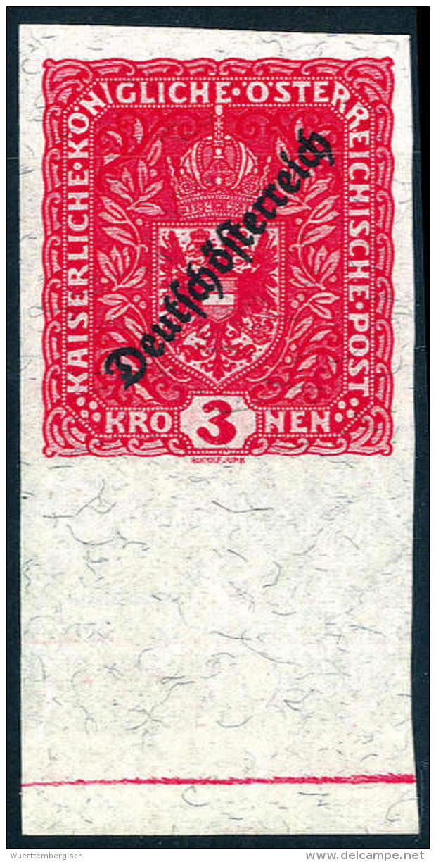 1919 3 K. Deutsch-Österreich, Ungezähnt, Bogenrand Unten, Postfrisch. Befund... - Other & Unclassified