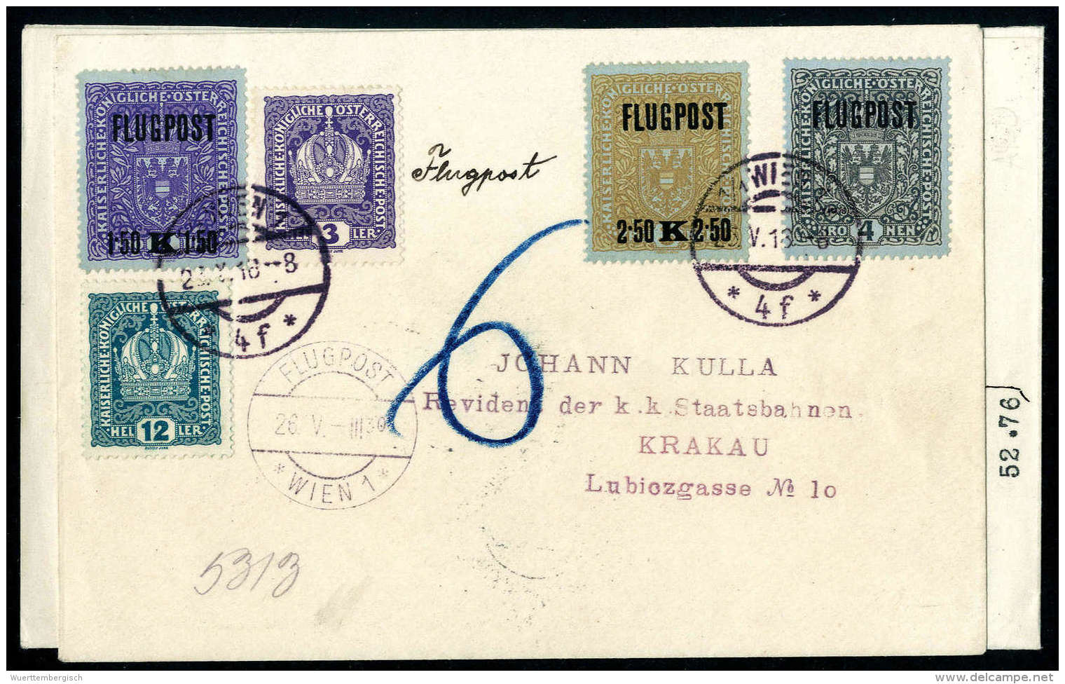 Beleg 1918, Flugpost, Serie Auf Grauem Papier Auf Flugbrief Mit Zusatzfrankatur Wien Nach Krakau Sowie Schreiben... - Other & Unclassified