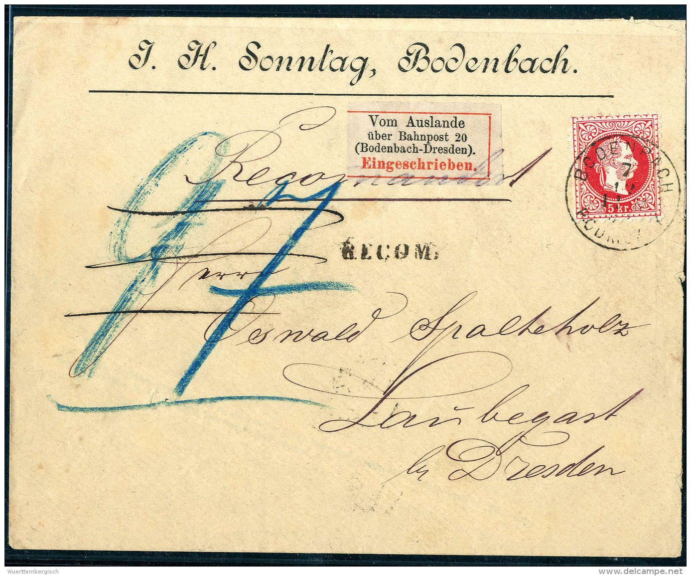 Beleg 5 Kr. Mit Waagerechtem Paar Rücks. Als Rekoporto Auf Kabinett-Firmenbrief (1882) Mit K1 BODENBACH... - Otros & Sin Clasificación