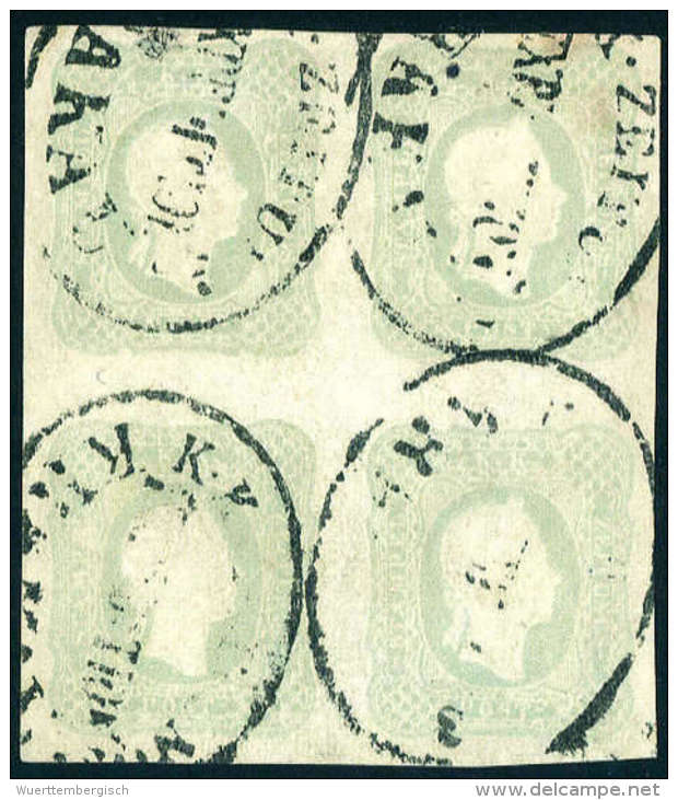 Gest. 1.05 Kr. Hellgrau, Kabinett-Viererblock Mit Ovalem K.K.ZEITUNGS-EXPEDITION KRAKAU. Wenig Patina Und Etwas... - Other & Unclassified