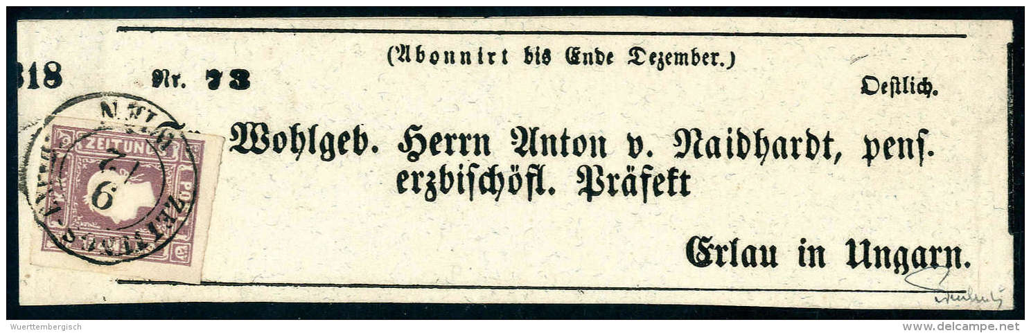 Beleg 1.05 Kr. Dunkellila, Luxusstück Mit K2 WIEN ZEITUNGS-EXPED: Auf Schleife Nach Erlau. Befund... - Autres & Non Classés