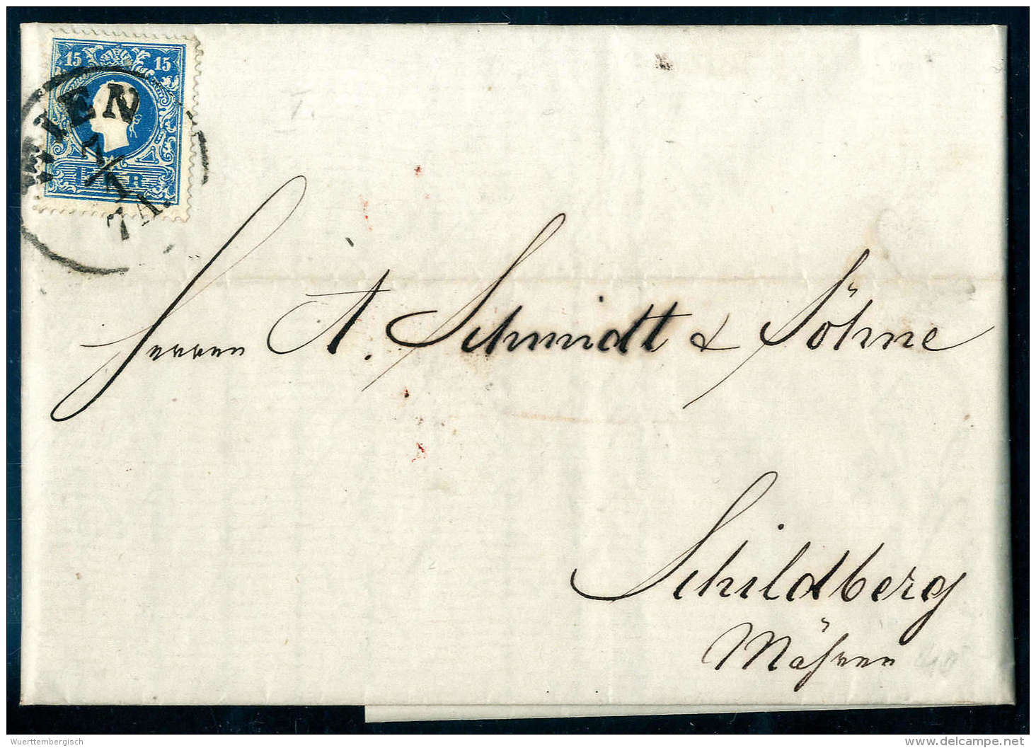 15 Kr. Hellblau Auf Gef. Kabinettbrief (1859) Mit K1 WIEN Nach Schildberg.Katalogpreis: 60.- (Michel:... - Other & Unclassified