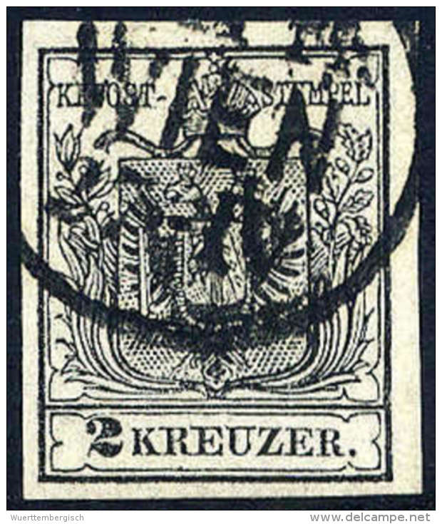 Gest. 2 Kr. Tiefschwarz, Type III, Kabinettstück Mit K1 WIEN Aus Der Stempelgruppe. Befund Ferchenbauer.... - Other & Unclassified