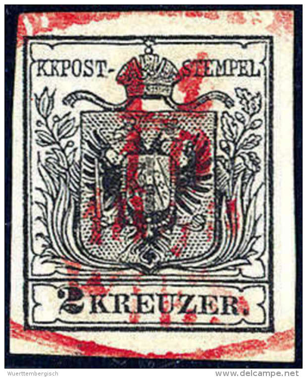Gest. 2 Kr. Schwarz, Type IIIb, Zentr. Roter, Ovaler Wiener Stempel. Kabinett. (Michel: 2Ya) - Other & Unclassified