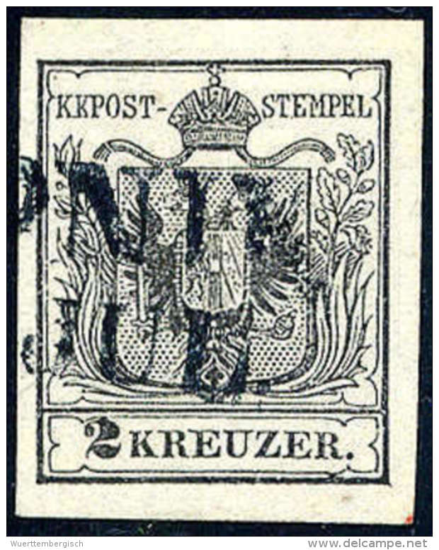 Gest. 2 Kr. Schwarz, Type Ia, Gute Bis Breite Ränder, Bläulichschwarzer Stempel Von LEIPNIK. Befund... - Other & Unclassified