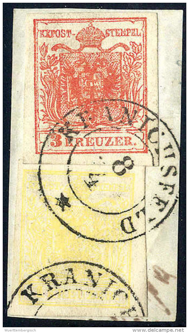 Briefst. 1 Kr. Kadmiumgelb, Type III Mit 3 Kr. Rosarot, Type IIIb, Gute Bis Breite Ränder, Zentr. K2... - Autres & Non Classés