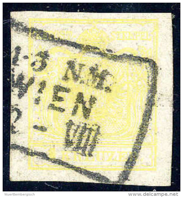 Gest. 1 Kr. Gelb, Type III, Kabinettstück Mit Wiener Schnallenstempel, Sign. Puschmann.Katalogpreis:... - Other & Unclassified