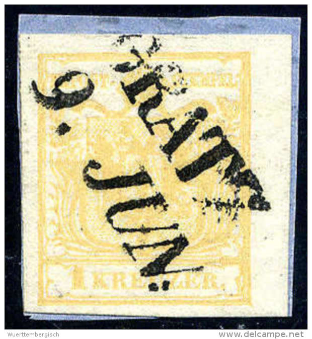 Briefst. 1 Kr. Ockergelb, Type III, Rechtes Randstück (3,5 Mm) Auf Briefstück Mit L2 GRATZ 9. JUN.... - Other & Unclassified