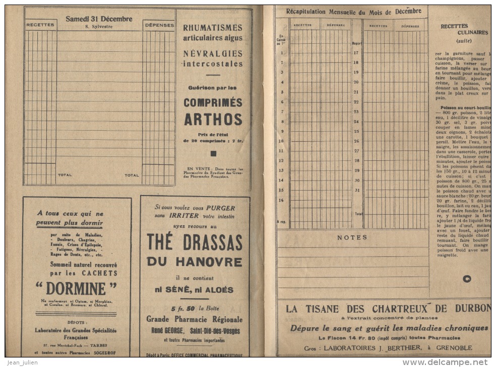 63  - CLERMONT FERRAND  - AGENDA  -  PHARMACIE J. Et A. FOURTON  - 1938 - 7 Scans - Auvergne