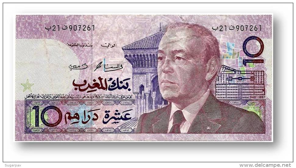 MOROCCO - 10 DIRHAMS - 1987 ( Ca. 1991 ) - Pick 63.b - Sign. 11 - King Hassan II - Kingdom - Maroc - Bank AL-MAGHRIB - Morocco