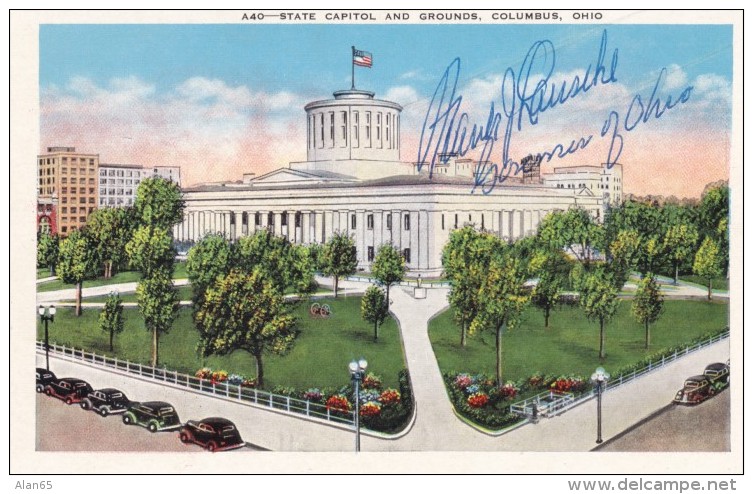 Ohio Governor Frank Lausche Autograph, State Capitol In Columbus OH, Politician C1950s Vintage Postcard - Columbus