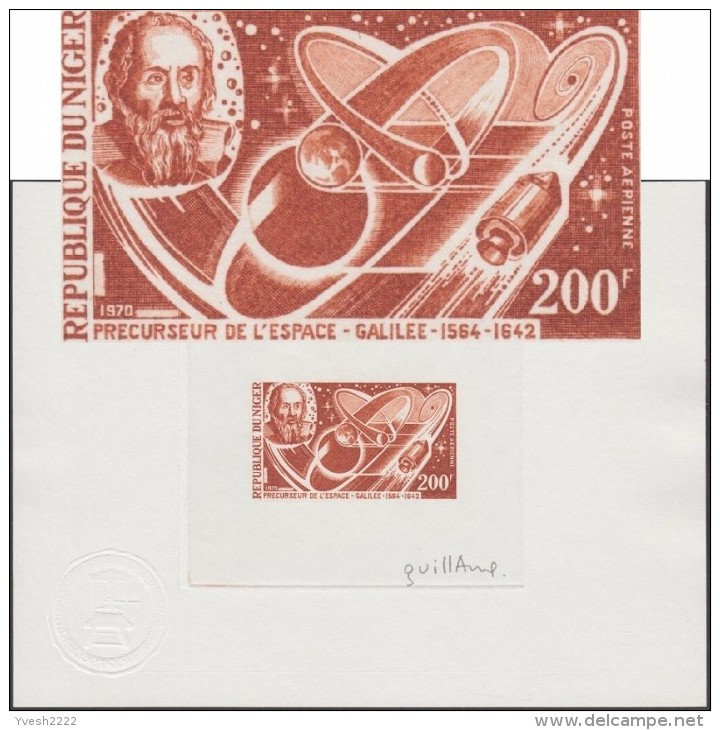 Niger 1970 Y&T PA 125. Épreuve D´artiste. Rétrospective De L'espace. Galilée Nom Francisé De L'astronome Galileo Galilei - Astronomy