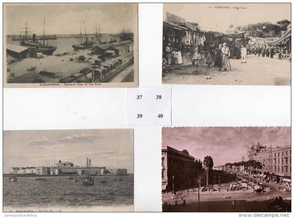 FOUR POSTCARDS ALEXANDRIA -General View Of Port, Arabian Bazaar, Fort Kuit Bay LL, The French Gardens, - Alexandria