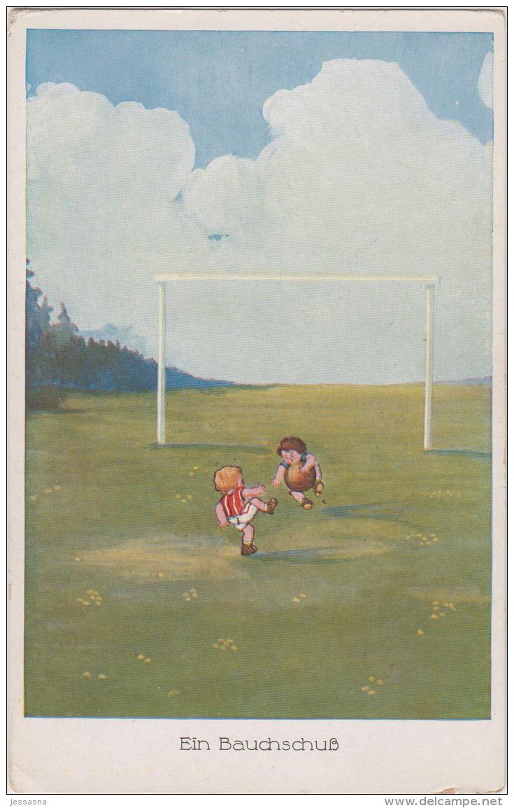 AK - Kunstkarte - Fussball Bauchschuss - 1920 - Humour
