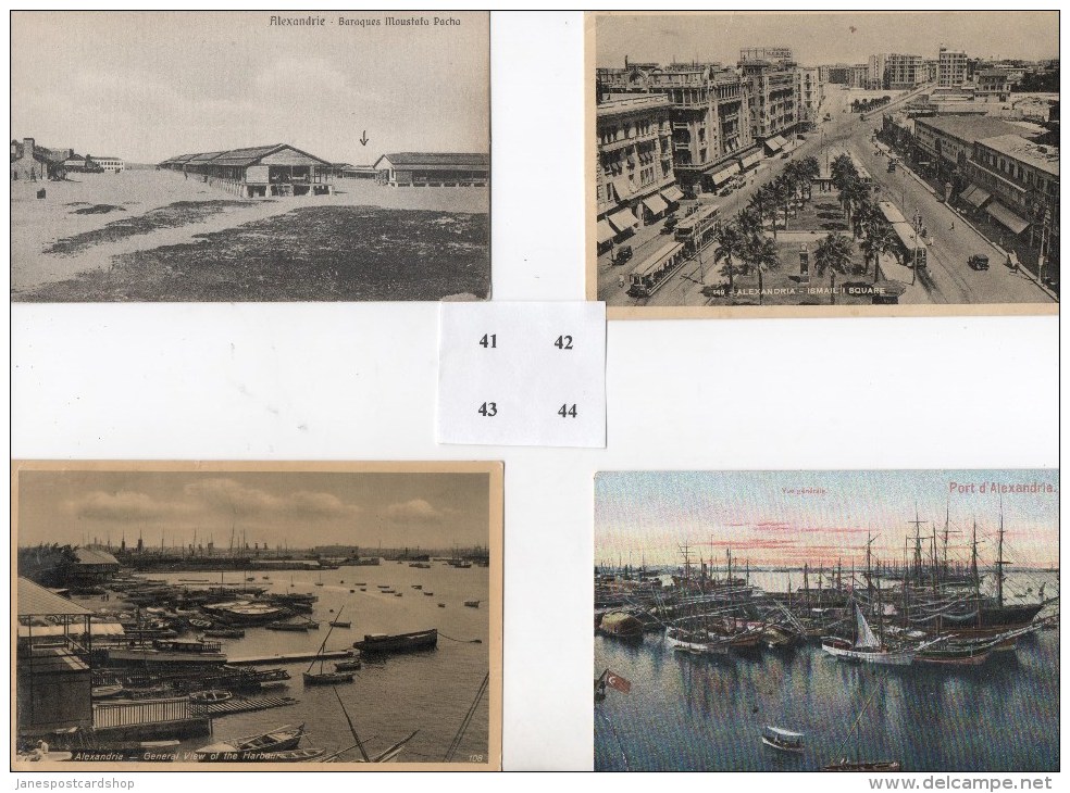 FOUR POSTCARDS ALEXANDRIA -Baraques Moustafa Pacha, Ismailia Square, General View Of Harbour, Port Of Alexandra - Alexandria
