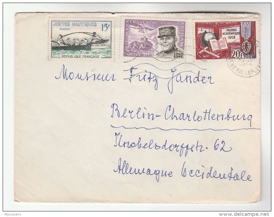 1961 FRANCE  COVER Stamps ESTIENNE TANK AIRCRAFT, PALMES ACADEMIC, WATER JOUSTING To  Aviation - Covers & Documents