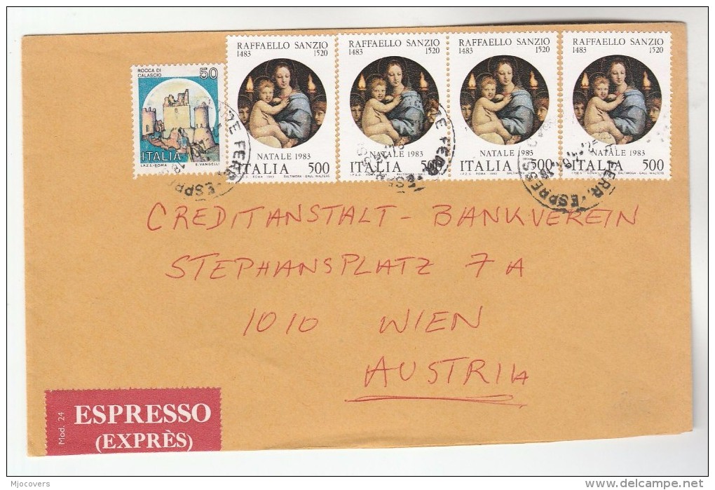 1984 Express ITALY COVER Multi RAPHAEL CHRISTMAS  RELIGIOUS ART Stamps To Austria Religion - Religione