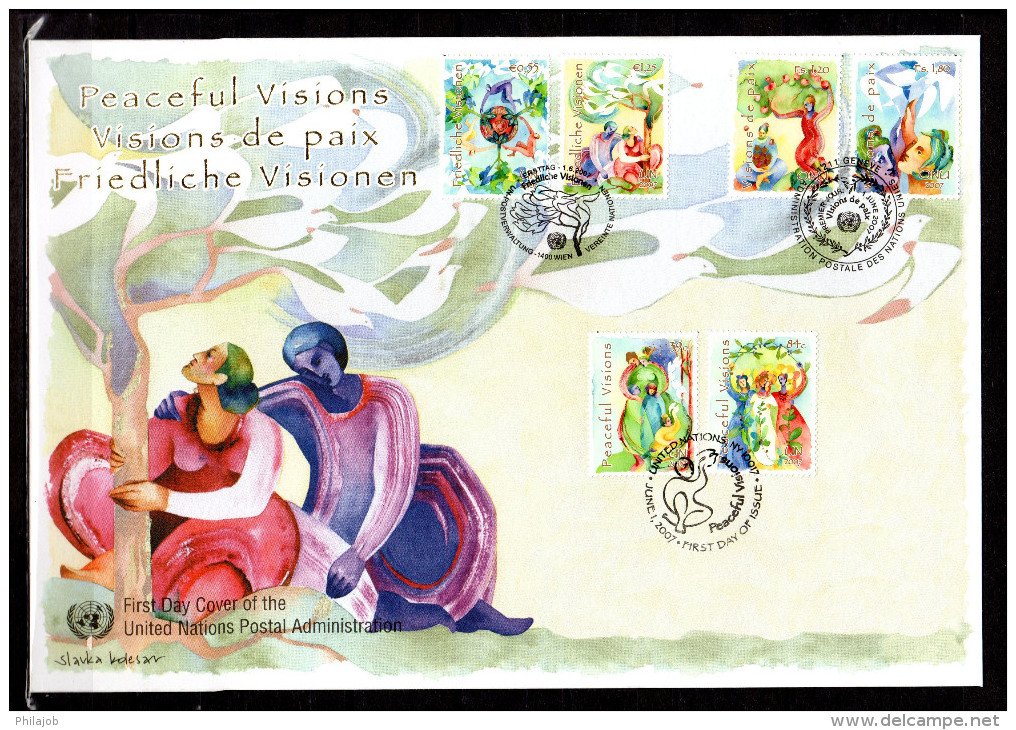 ONU 2007 (Les 3 Centres) : Belle Enveloppe 1er Jour FDC Jumbo (260 X 180 Mm) " VISIONS DE PAIX COLOMBE " Parfait état - Tauben & Flughühner