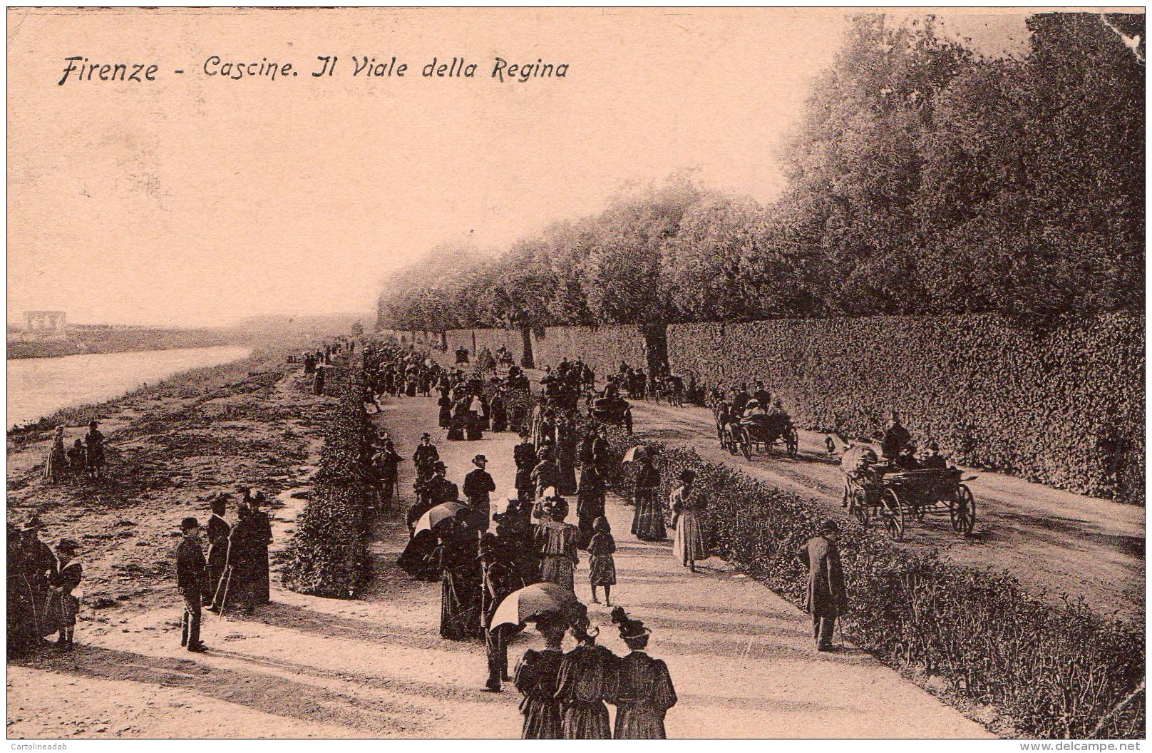 [DC9528] CPA - FIRENZE - CASCINE - IL VIALE DELLA REGINA - ANIMATA CARROZZE - Viaggiata 1914 - Old Postcard - Firenze