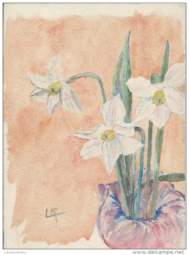 Dessin D´amateur/Gouache/L RACLET/Non Encadré/Fleurs / Narcisses/ Vers 1930    GRAV135 - Estampas