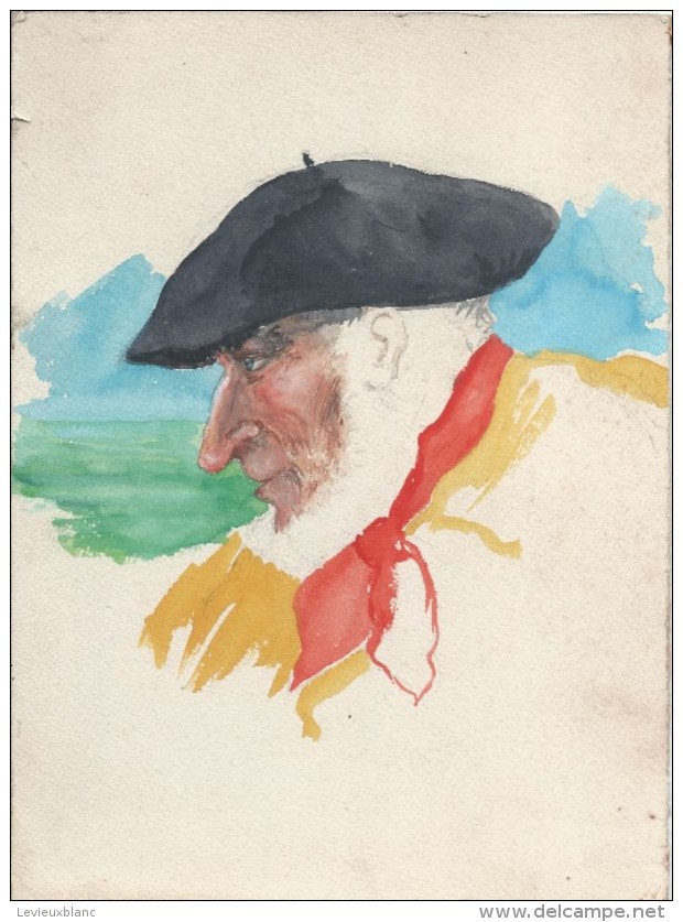 Dessin D´amateur/Gouache/L RACLET/Non Encadré/tête De Marin Breton/ Vers 1930    GRAV137 - Gouaches