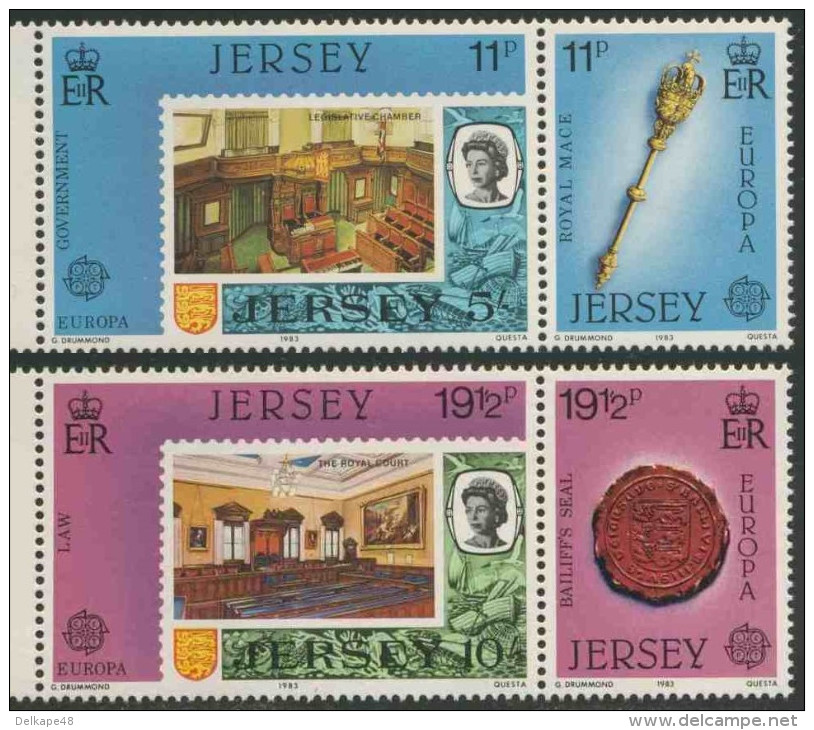 Jersey 1983 Mi 299 /2 YT 293 /6 ** Stamp Jersey Minr. 19, Royal Mace + Stamp Jersey Minr. 20F, Bailiff´s Seal - 1983