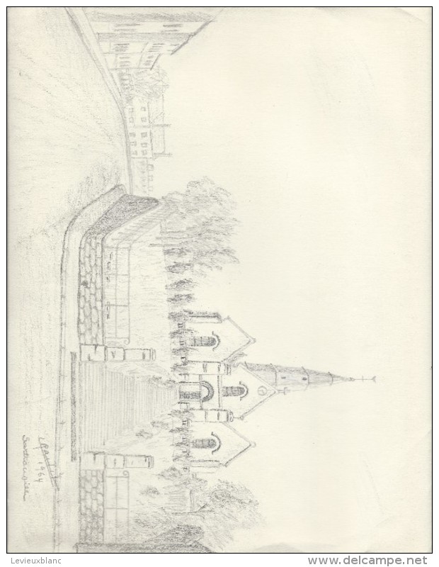 Dessin D´amateur/Crayon/L RACLET/Non Encadré/Place De L'Eglise/Sartrouville 1964    GRAV144 - Gouaches