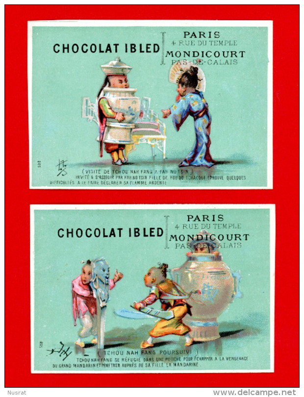 Chocolat Ibled, Lot De 2 Chromos Lith. Laas, Histoire De Tchou Nah Fang - Ibled