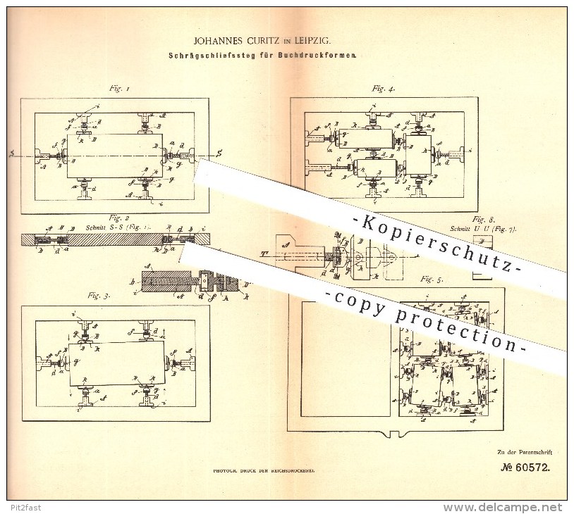 Original Patent - J. Curitz , Leipzig , 1891 , Schrägschliesssteg Für Buchdruckformen , Buchdruck , Druck , Druckerei !! - Historische Dokumente