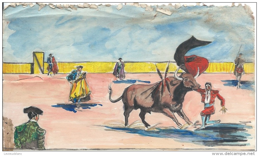 Dessin D´amateur/Gouache/L RACLET/Non Encadré/Tauromachie/Esquisses De Corrida/ Vers 1950    GRAV159 - Gouaches